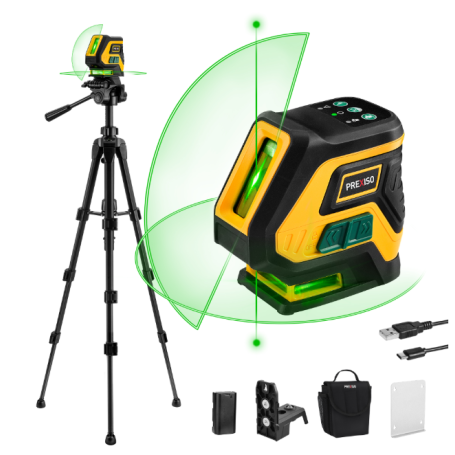 NIVEL LÁSER DE LÍNEAS CRUZADAS VERDES CON PUNTOS DE PLOMADA MODELO PXP2LC15DG - PREXISO