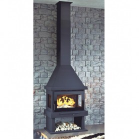 CHIMENEA LEÑA CON TURBINA TANGENCIAL CRITALES A 3 CARAS FM MOLDELO C-303 TFK