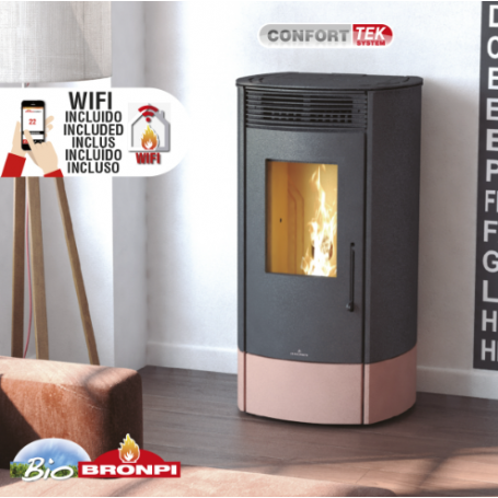 ESTUFA DE PELLET BRONPI MODELO TREBOL-NEGRO CON WIFI INCLUIDO DE SERIE