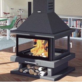 CHIMENEA LEÑA CENTRAL A 4 CARAS Y 2 PUERTAS FM MODELO C-204K