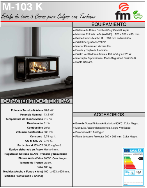 Estufa Leña con Leñero FM Modelo M-103 LK/K/FK - Imagen 9