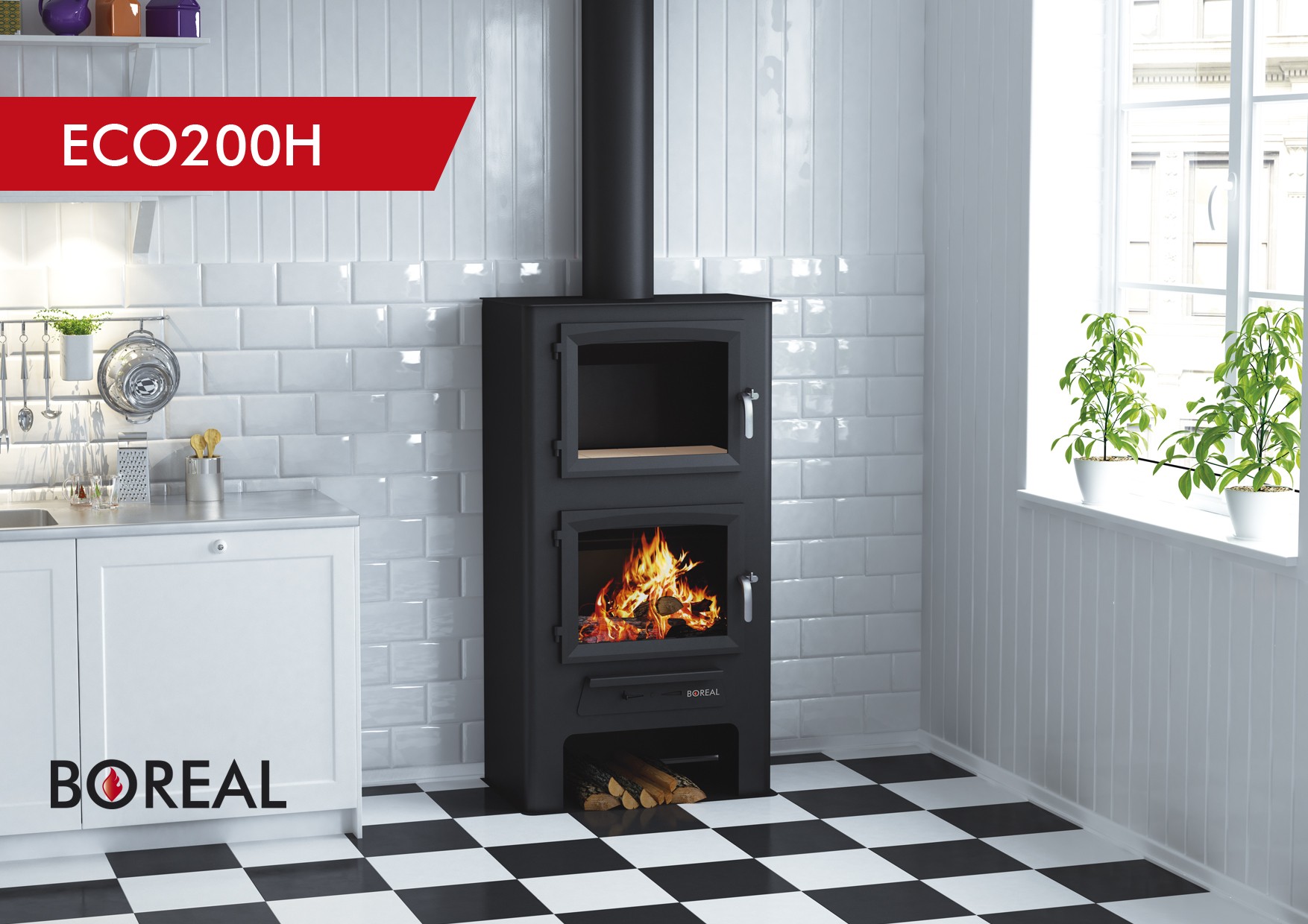 ESTUFA DE LEÑA CON HORNO BOREAL MODELO ECO 200H