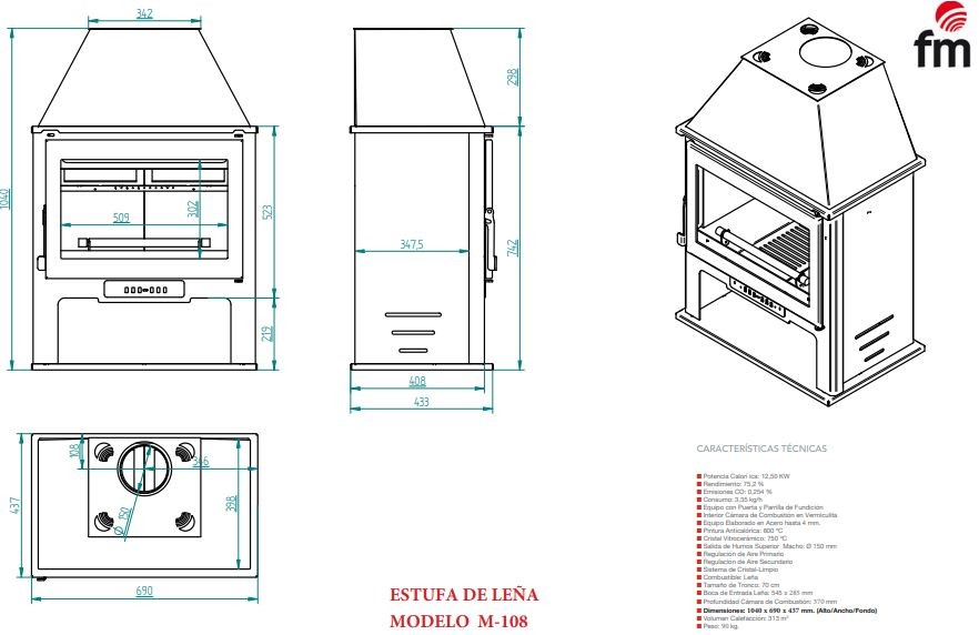 ESTUFA LEÑA FM MODELO M-300 - Imagen 3