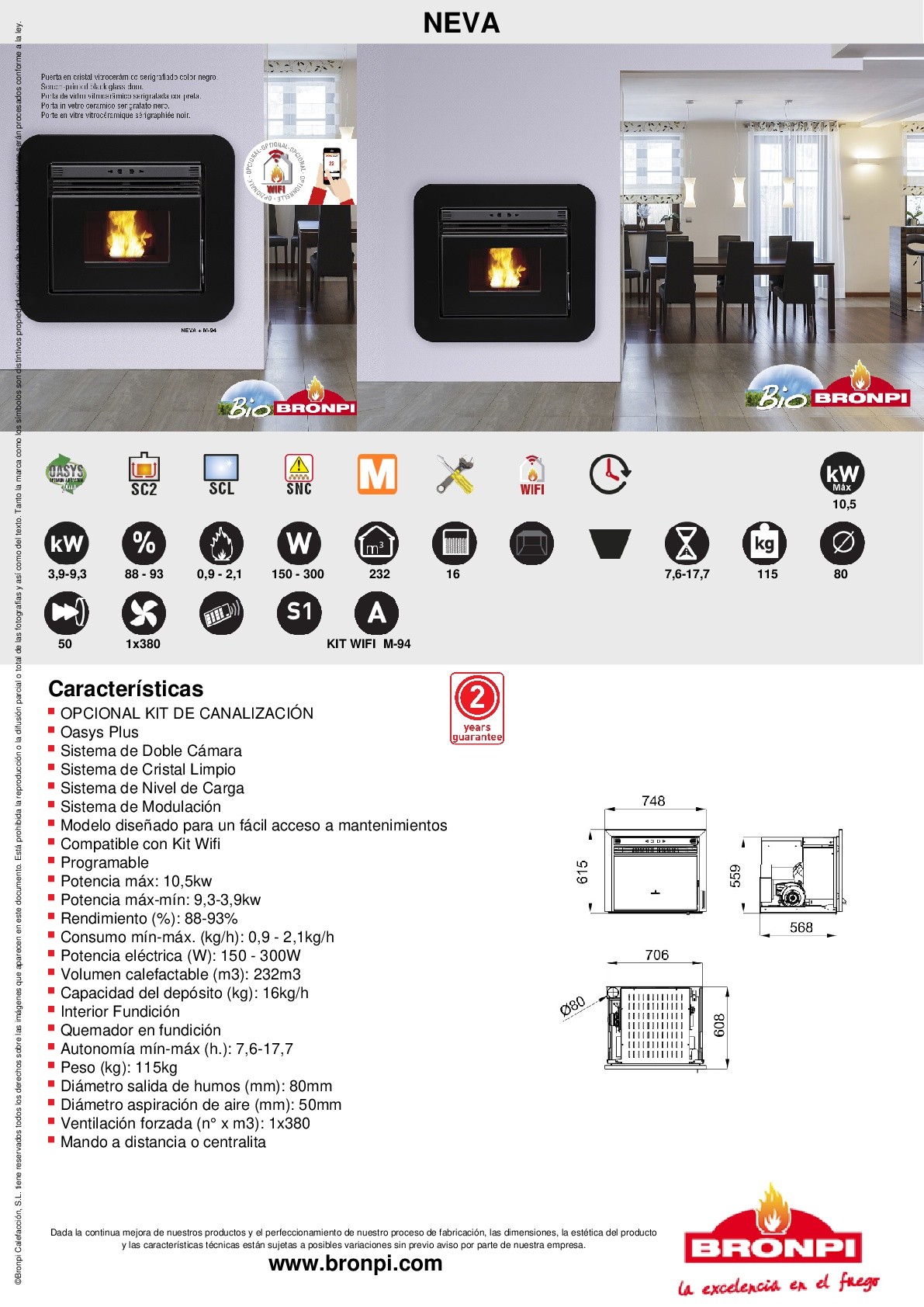 INSERTABLE DE PELLET BRONPI MODELO NEVA 10 KW - Imagen 5