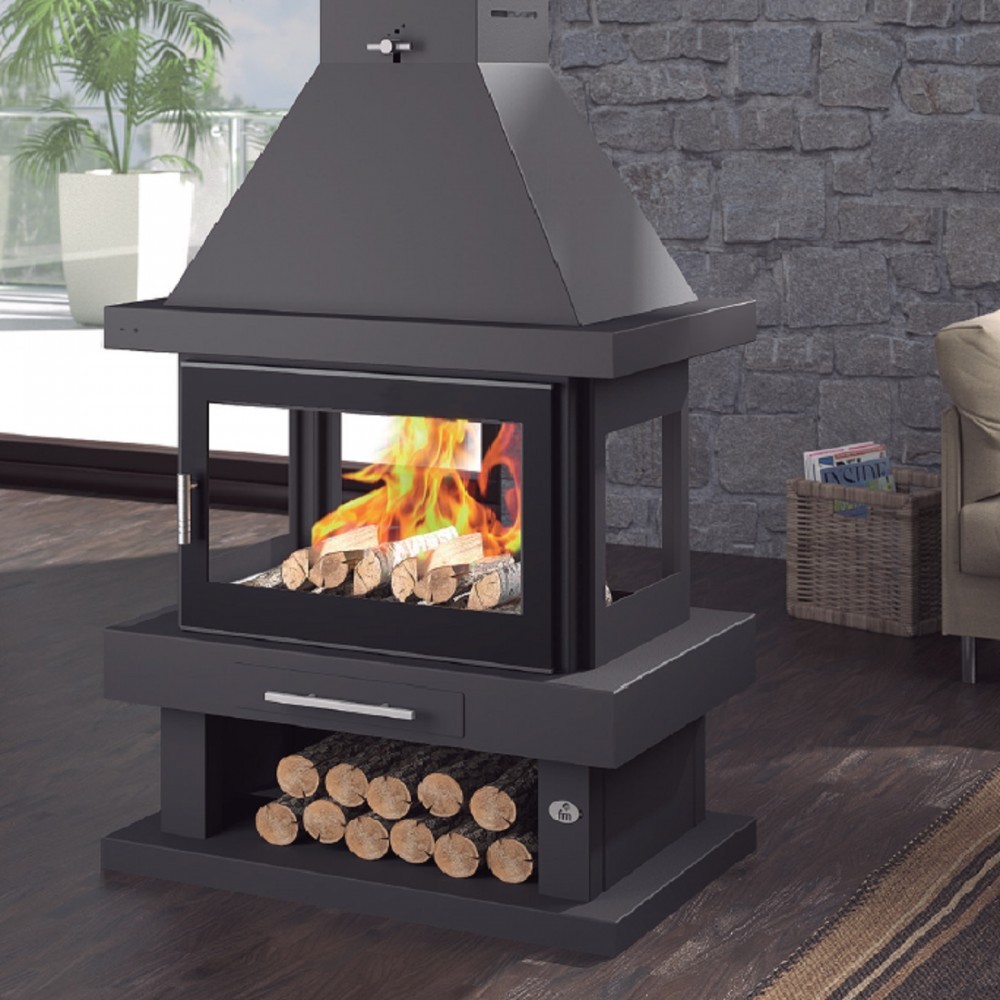 CHIMENEA METÁLICA A LEÑA CENTRAL 1 PUERTA FM MODELO C-104 K