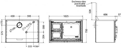 HERGOM COCINA CALEFACTORA VITRO PRACTICABLE DEVA 100 ISLA CC SE - Imagen 2
