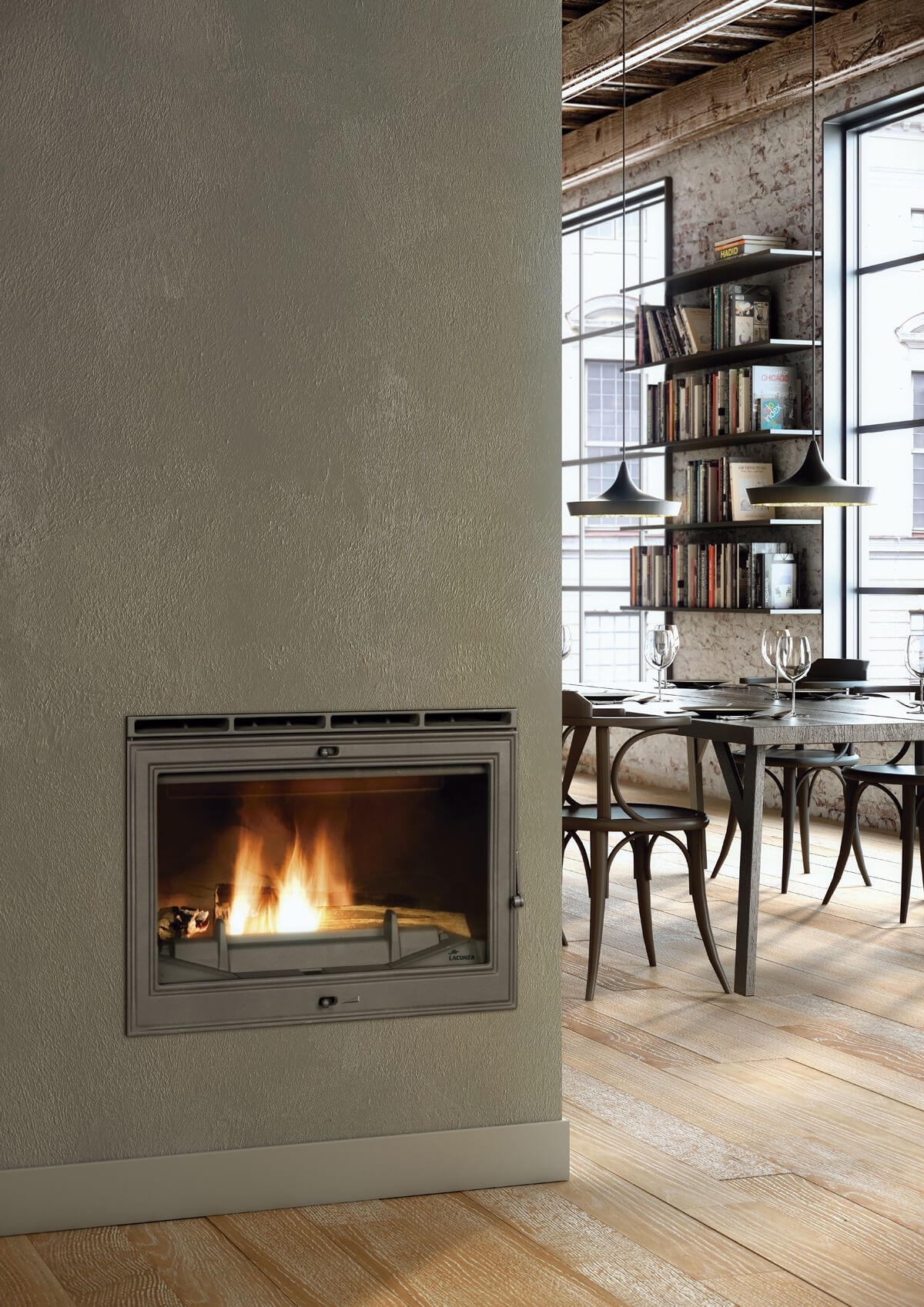 CHIMENEA A LEÑA INSERTABLE EN HIERRO FUNDIDO LACUNZA MODELO RE 700