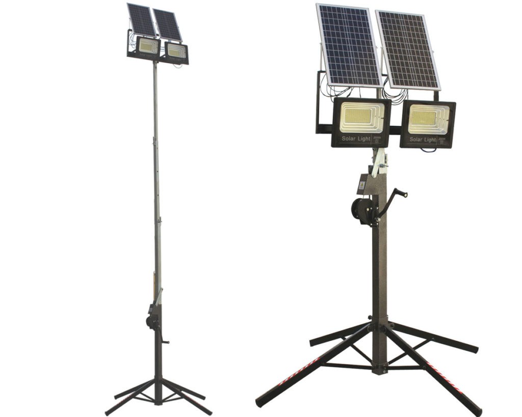 TORRE TRÍPODE CON 2 FOCOS SOLARES LED 200 W