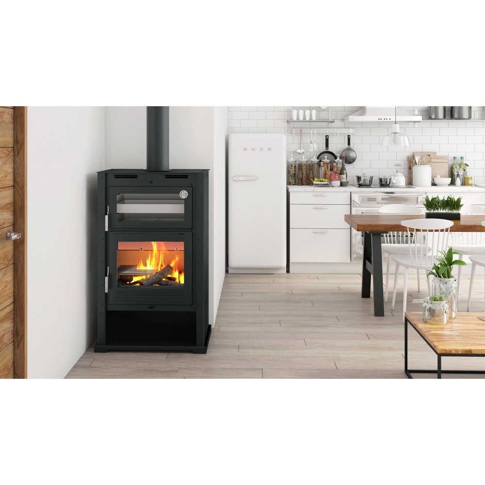 ESTUFA DE LEÑA CON HORNO Y VENTILADOR TANGENCIAL FM MODELO M-107 T