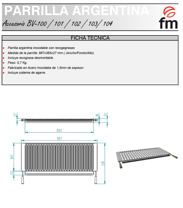 BARBACOA CARBÓN Y LEÑA MODELO BV-100 DE FM - Imagen 4
