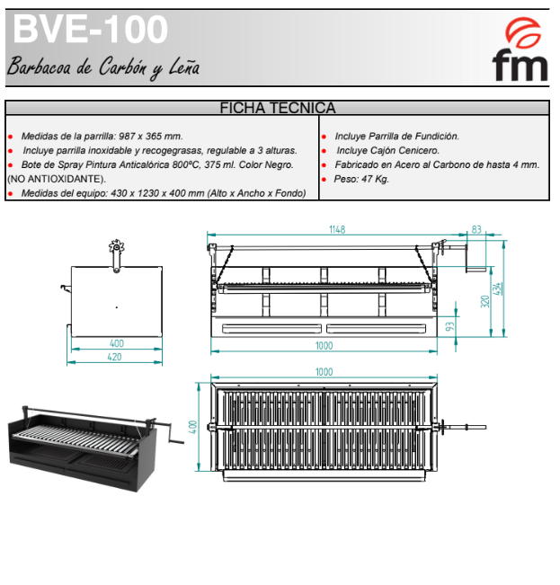 BARBACOA CARBÓN Y LEÑA MODELO BVE-100 FM - Imagen 4