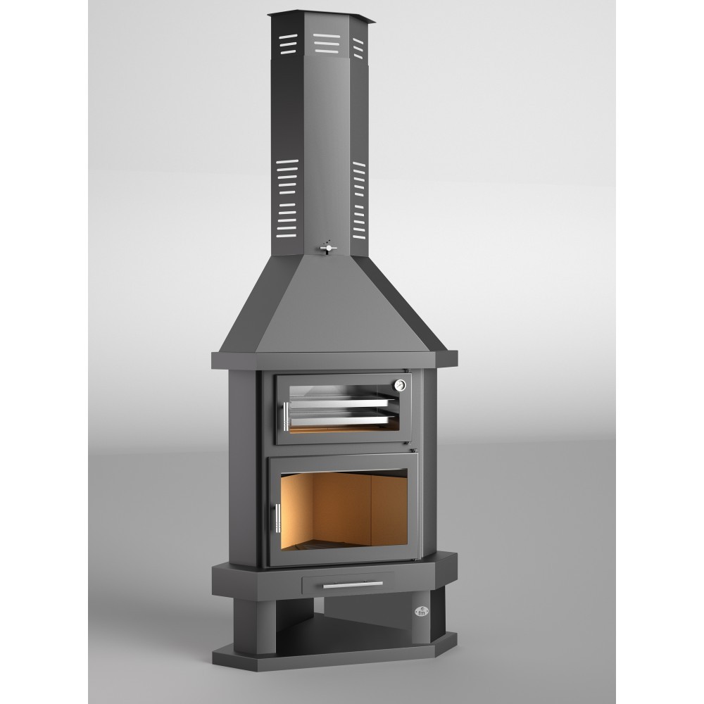 CHIMENEA LEÑA RINCÓN CON HORNO FM MODELO C-100-RH - Imagen 2