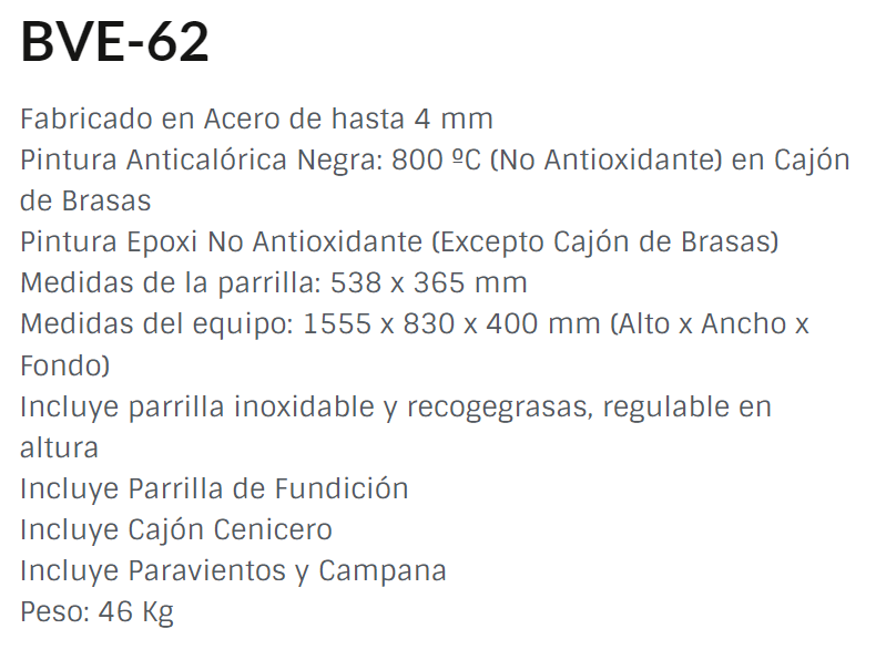 BARBACOA DE CARBÓN Y LEÑA MODELO BVE-62 FM - Imagen 3