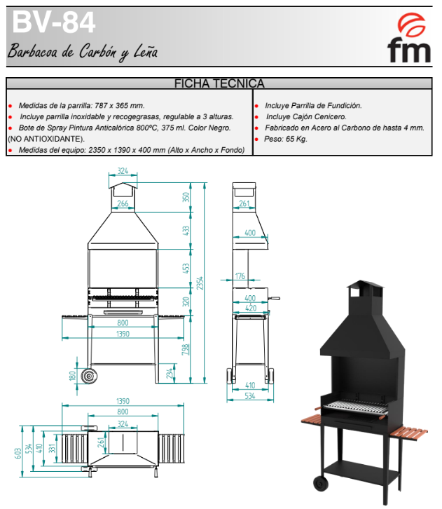 BARBACOAS DE CARBÓN Y LEÑA MODELO BV-84 FM - Imagen 4
