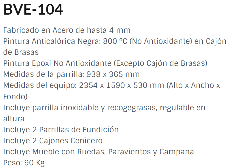 BARBACOA DE CARBÓN Y LEÑA MODELO BVE-104 FM - Imagen 3