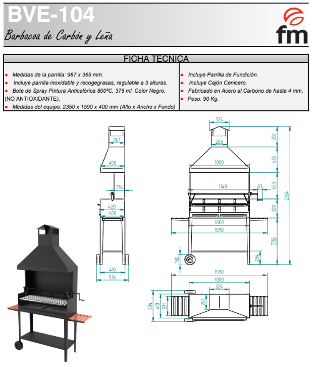 BARBACOA DE CARBÓN Y LEÑA MODELO BVE-104 FM - Imagen 4