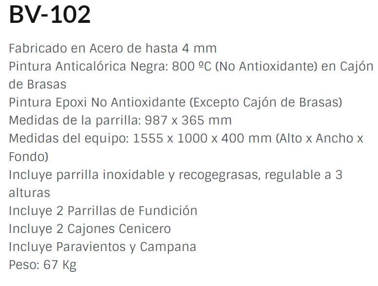 BARBACOA DE CARBÓN Y LEÑA MODELO BV-102 FM - Imagen 3