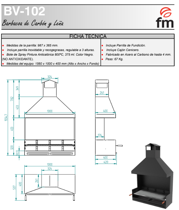 BARBACOA DE CARBÓN Y LEÑA MODELO BV-102 FM - Imagen 4