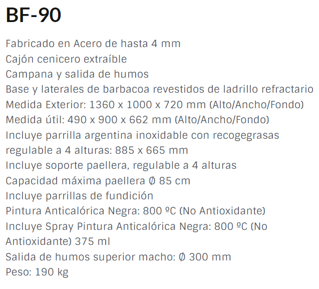 BARBACOA DE CARBÓN Y LEÑA VISTA Y ENCASTRABLE GRAN TAMAÑO FM MODELO BF-90 - Imagen 3