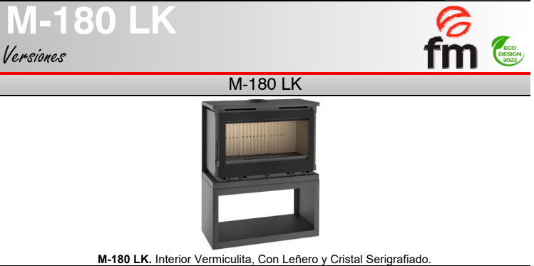 ESTUFA DE LEÑA FM MODELO M-180 LK/K/FK (CON LEÑERO/PARA COLGAR) - Imagen 7