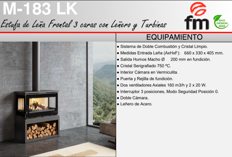 Estufa Leña con Leñero FM Modelo M-183 LK - Imagen 4