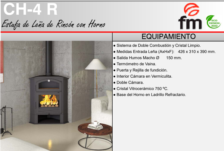 ESTUFA LEÑA CON HORNO FM MODELO CH-4 R - Imagen 3