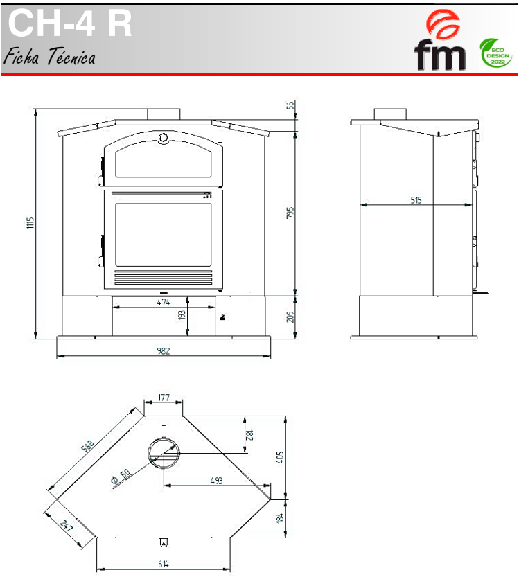 ESTUFA LEÑA CON HORNO FM MODELO CH-4 R - Imagen 6