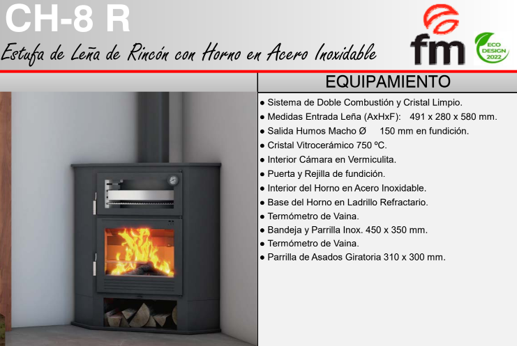 ESTUFA LEÑA RINCÓN CON HORNO FM MODELO CH-8 R - Imagen 3