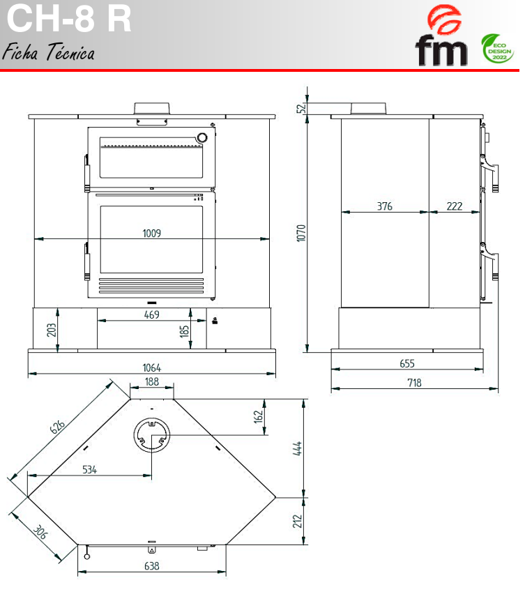 ESTUFA LEÑA RINCÓN CON HORNO FM MODELO CH-8 R - Imagen 4