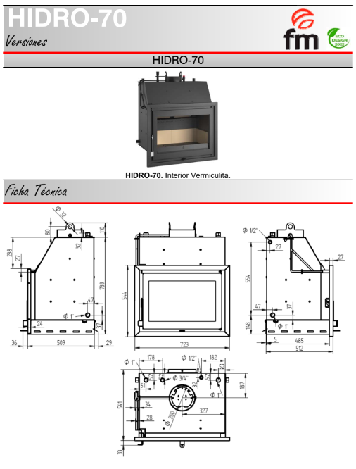INSERTABLE HOGAR HIDRO 70 CM DE 19,5 KW FM MODELO HIDRO-70 - Imagen 5