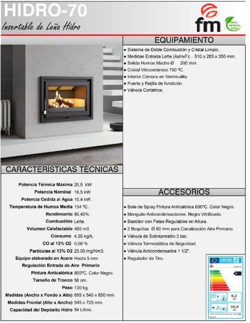 INSERTABLE HOGAR HIDRO 70 CM DE 19,5 KW FM MODELO HIDRO-70 - Imagen 4