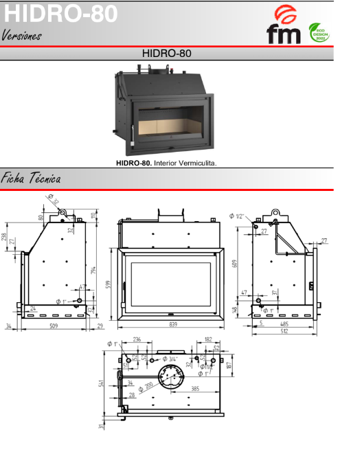 INSERTABLE HOGAR HIDRO 80 CM DE 26 KW FM MODELO HIDRO-80 - Imagen 5