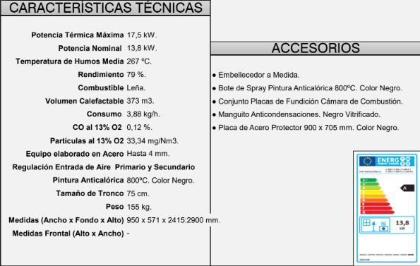 CHIMENEA METÁLICA FRONTAL A LEÑA FM MODELO C-200 K - Imagen 4