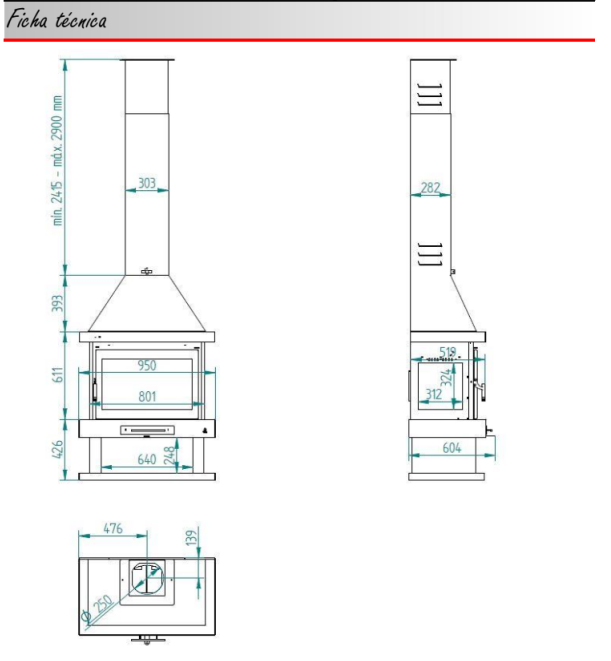 CHIMENEA LEÑA 3 CARAS MODELO C-203K FM CALEFACCION - Imagen 3