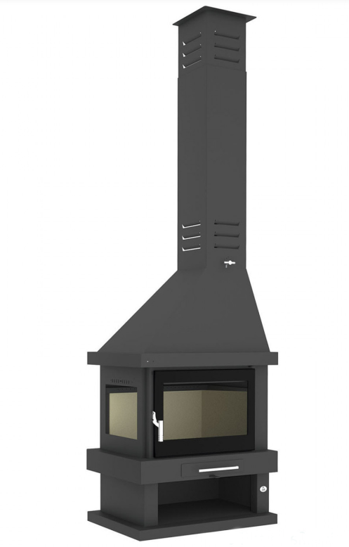 CHIMENEA METÁLICA A LEÑA ESQUINA CRISTAL IZQUIERDO FM MODELO C-302 IK - Imagen 2