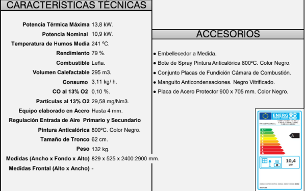CHIMENEA METÁLICA A LEÑA ESQUINA CRISTAL IZQUIERDO FM MODELO C-302 IK - Imagen 4