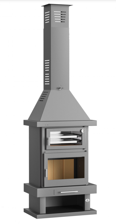 CHIMENEA METÁLICA FRONTAL CON HORNO INOX ENVOLVENTE Y BANDEJA DE 50CM FM MODELO C-300 H - Imagen 2