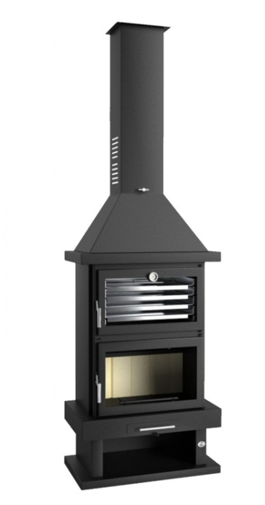 CHIMENEA METÁLICA FRONTAL CON HORNO INOX ENVOLVENTE Y BANDEJA DE 60CM FM MODELO C-200 H - Imagen 2