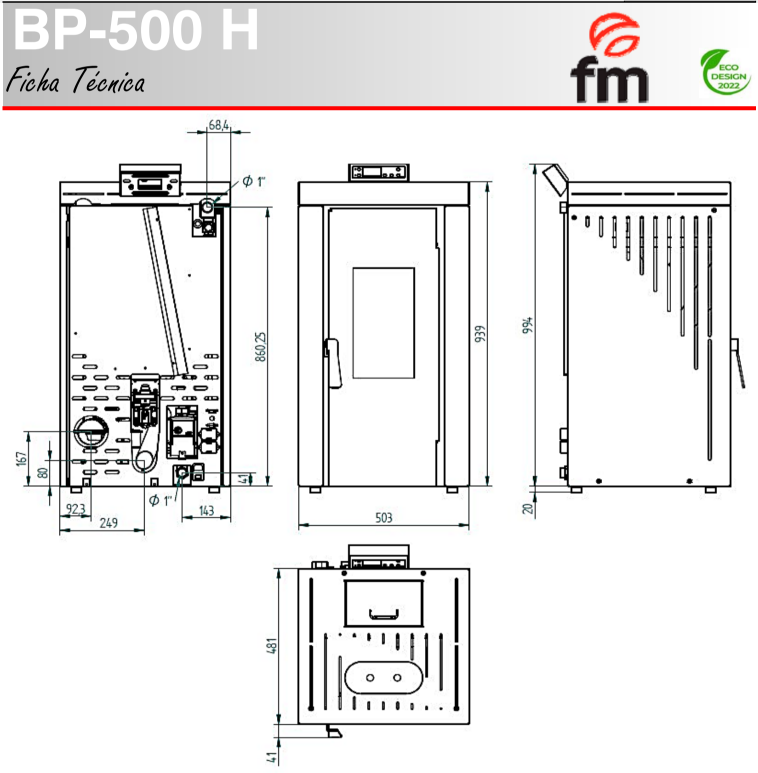 ESTUFA DE PELLETS FM MODELO BP-500 H - Imagen 5