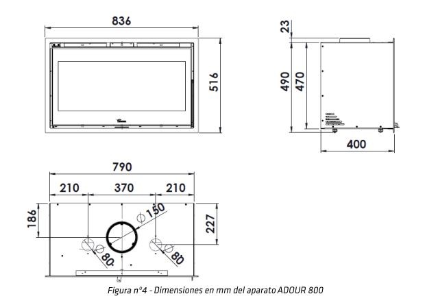 INSERTABLE DE LEÑA CON CUERPO DE ACERO LACUNZA MODELO ADOUR 800 - Imagen 5