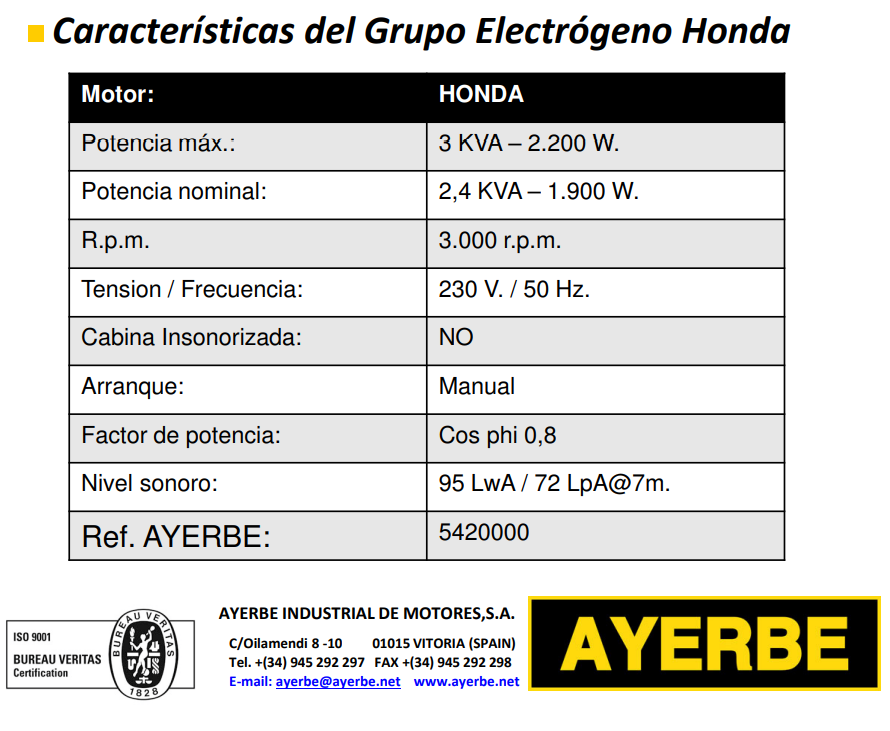 GENERADOR AYERBE 3000 H-MN HONDA GP-160 - Imagen 2