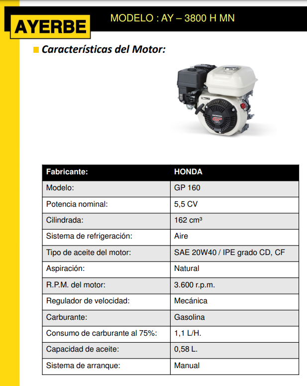 GENERADOR AYERBE 3800 H-MN HONDA GP-160 - Imagen 5