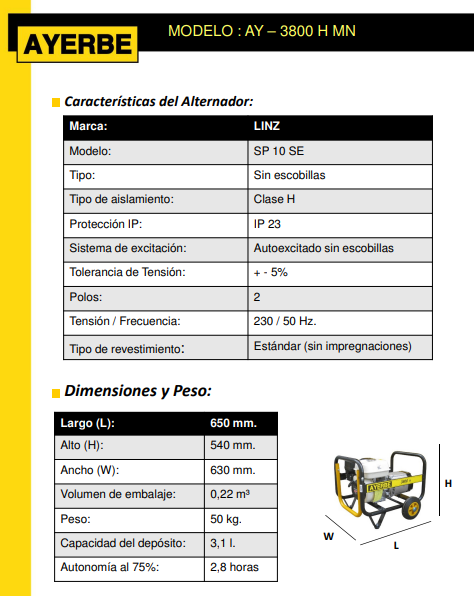 GENERADOR AYERBE 3800 H-MN HONDA GP-160 - Imagen 6