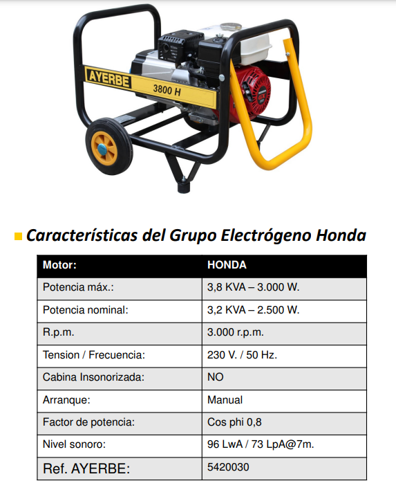 GENERADOR AYERBE 3800 H-MN HONDA GX-160 - Imagen 4