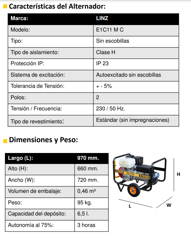 GENERADOR GASOLINA AYERBE 9500 H MN ARRANQUE ELECTRICO - Imagen 5