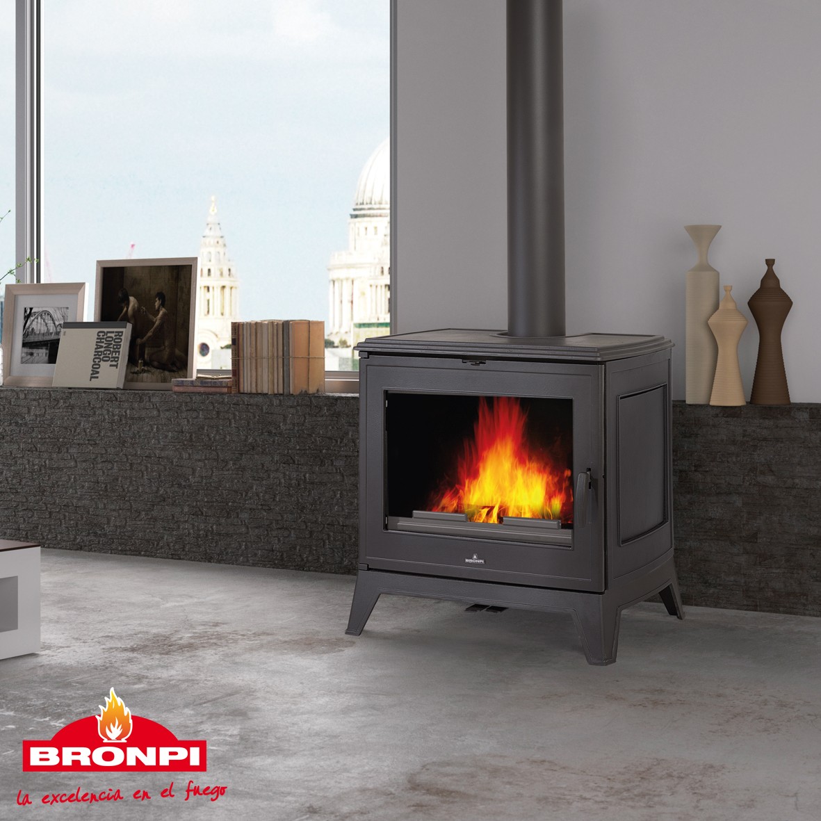 ESTUFA DE LEÑA FUNDICIÓN BRONPI MODELO PRESTON-14 KW