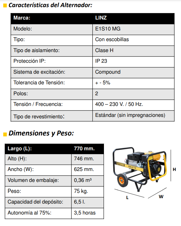 GENERADOR GASOLINA AYERBE 5200 KIOTSU ARRANQUE ELECTRICO - Imagen 6
