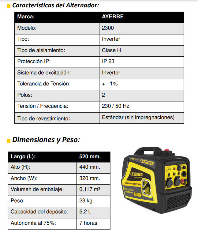 GENERADOR GASOLINA ENERGEN 2300 KT INVERT - Imagen 5