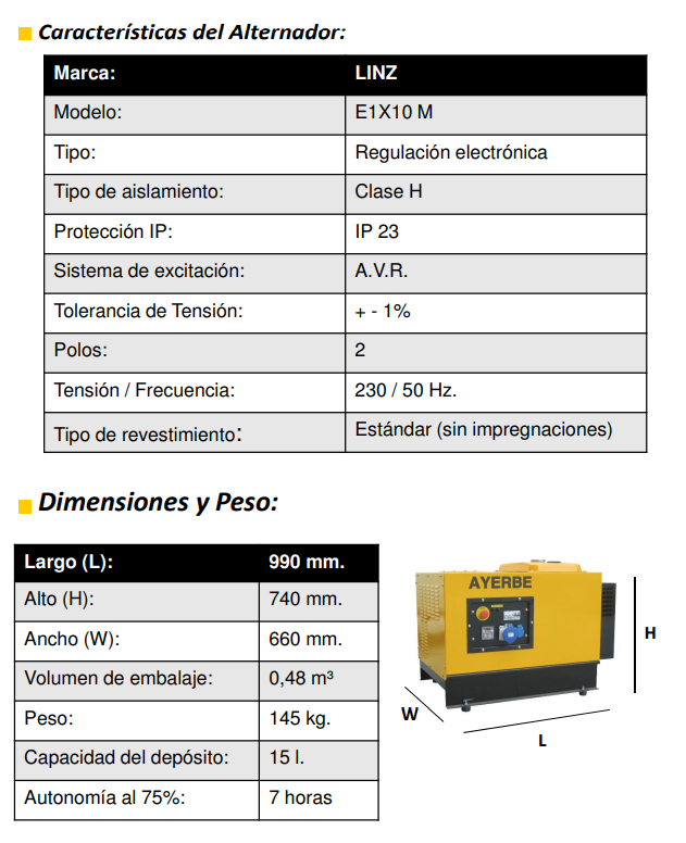 GENERADOR GASOLINA AYERBE 6000 AVR H INSONORIZADO ARRANQUE ELECTRICO - Imagen 5