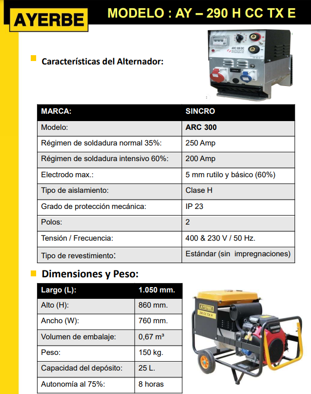 GRUPOS ELECTRÓGENOS Y MOTOSOLDADURAS - AYERBE 290 H – CC – TX - Imagen 5